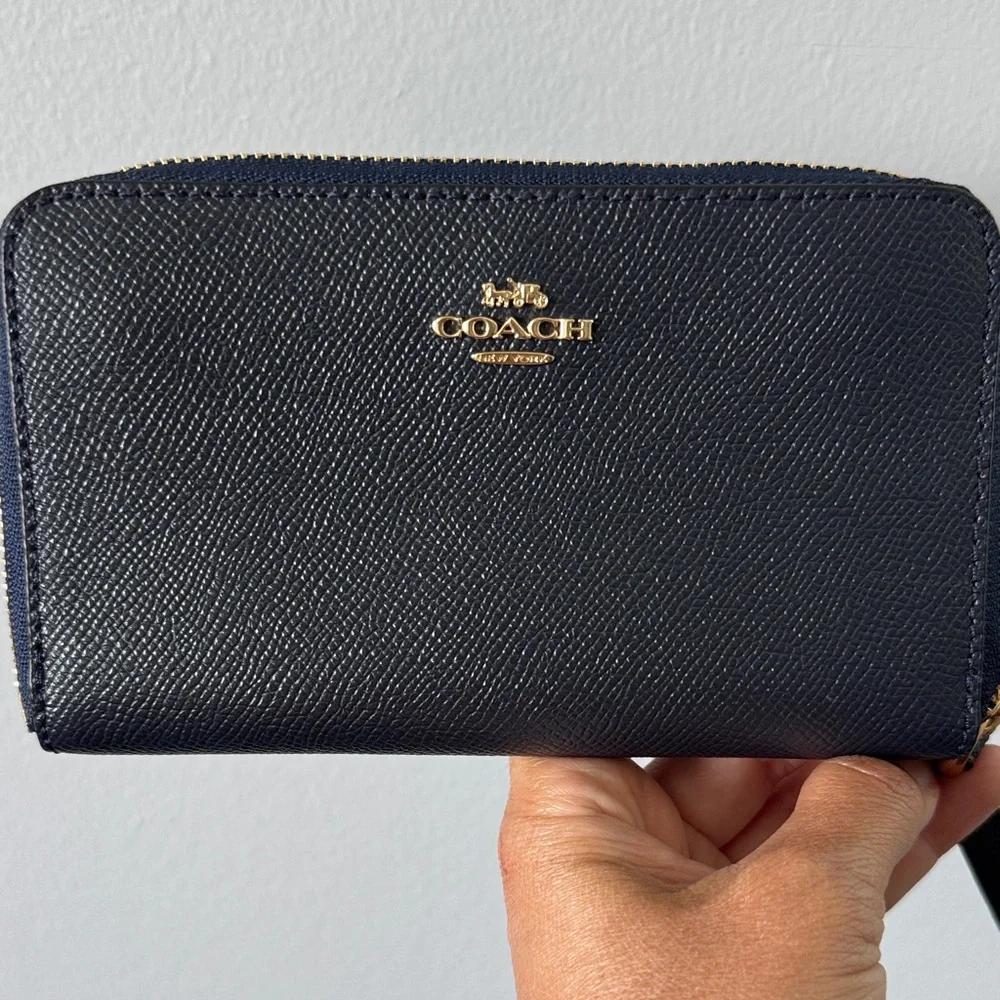 Coach Navy Leather Wristlet with Gold Accents - Picture 4 of 4